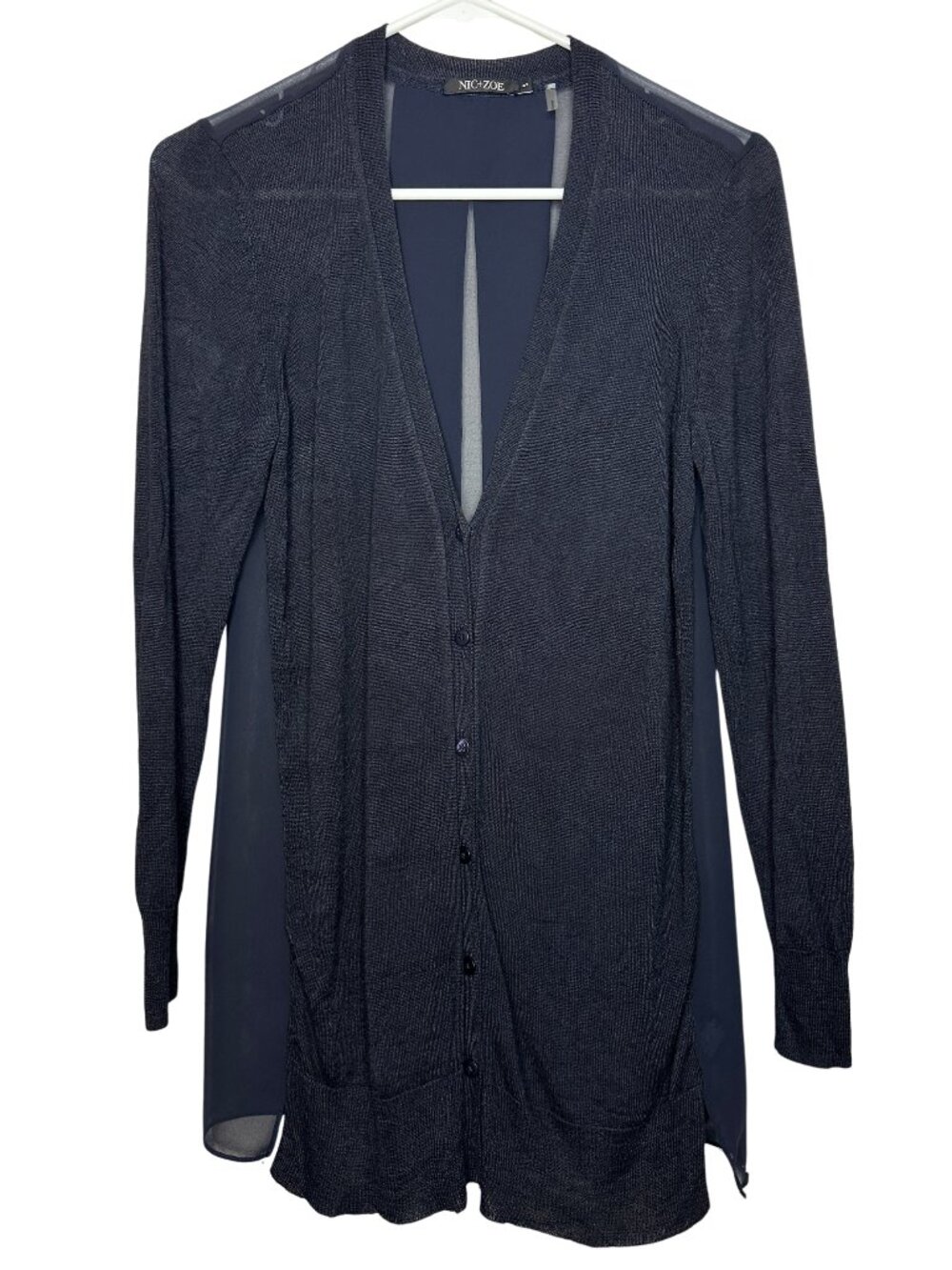 NIC+ZOE Long Button-Front, Sheer Chiffon Back Cardigan | Size S Small